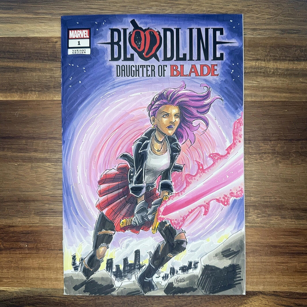 A blank sketch variant with Bloodline, Blade's daughter, featured on it.